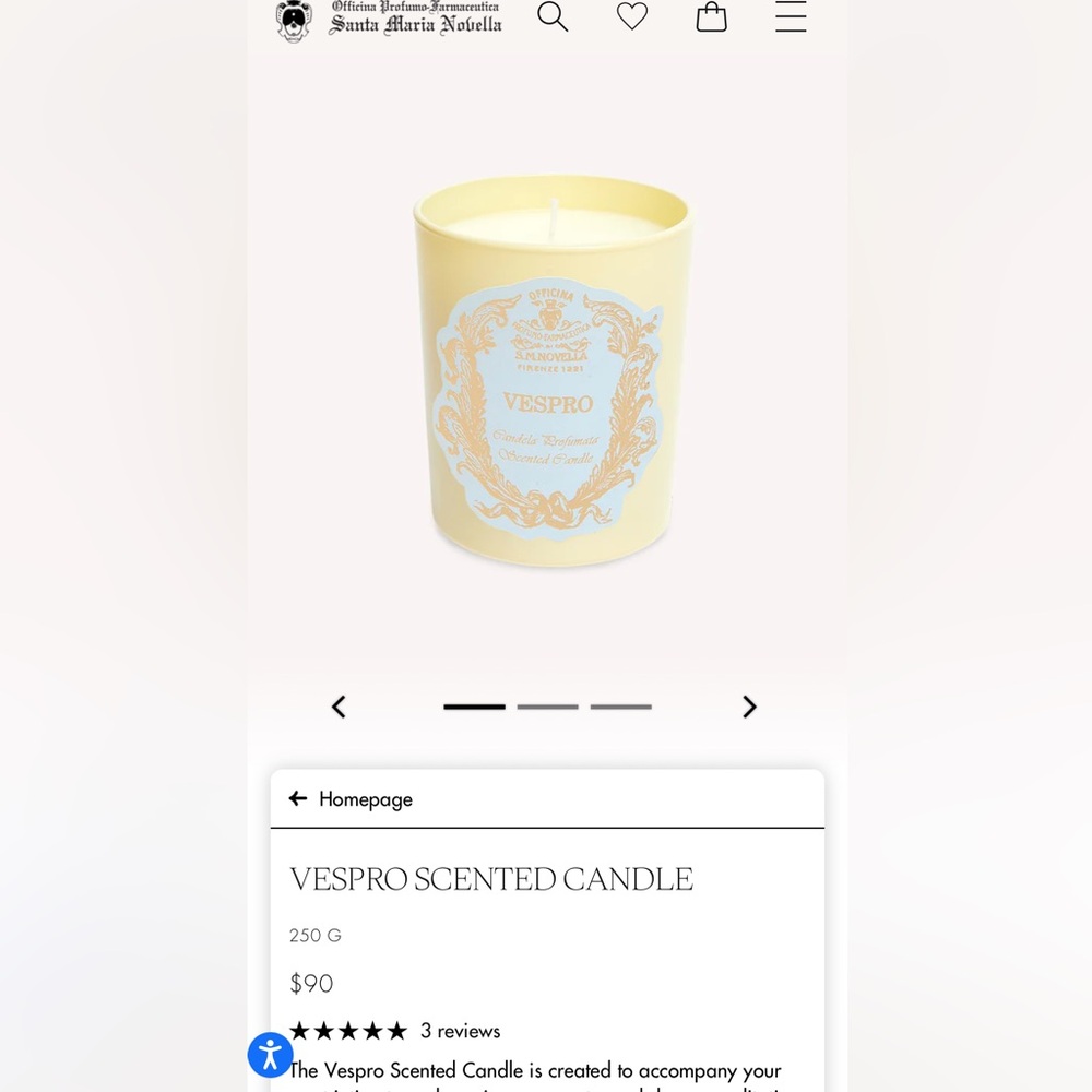 NEW - Vespro Scented Candle by Santa Maria Novella